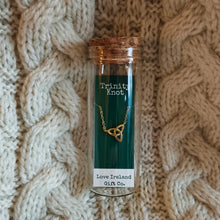 Load image into Gallery viewer, Trinity Knot necklace in Love Ireland Gift Co glass gift jar
