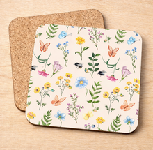 Load image into Gallery viewer, Irish Wildflowers pot stand – wildflower pattern with cork backing
