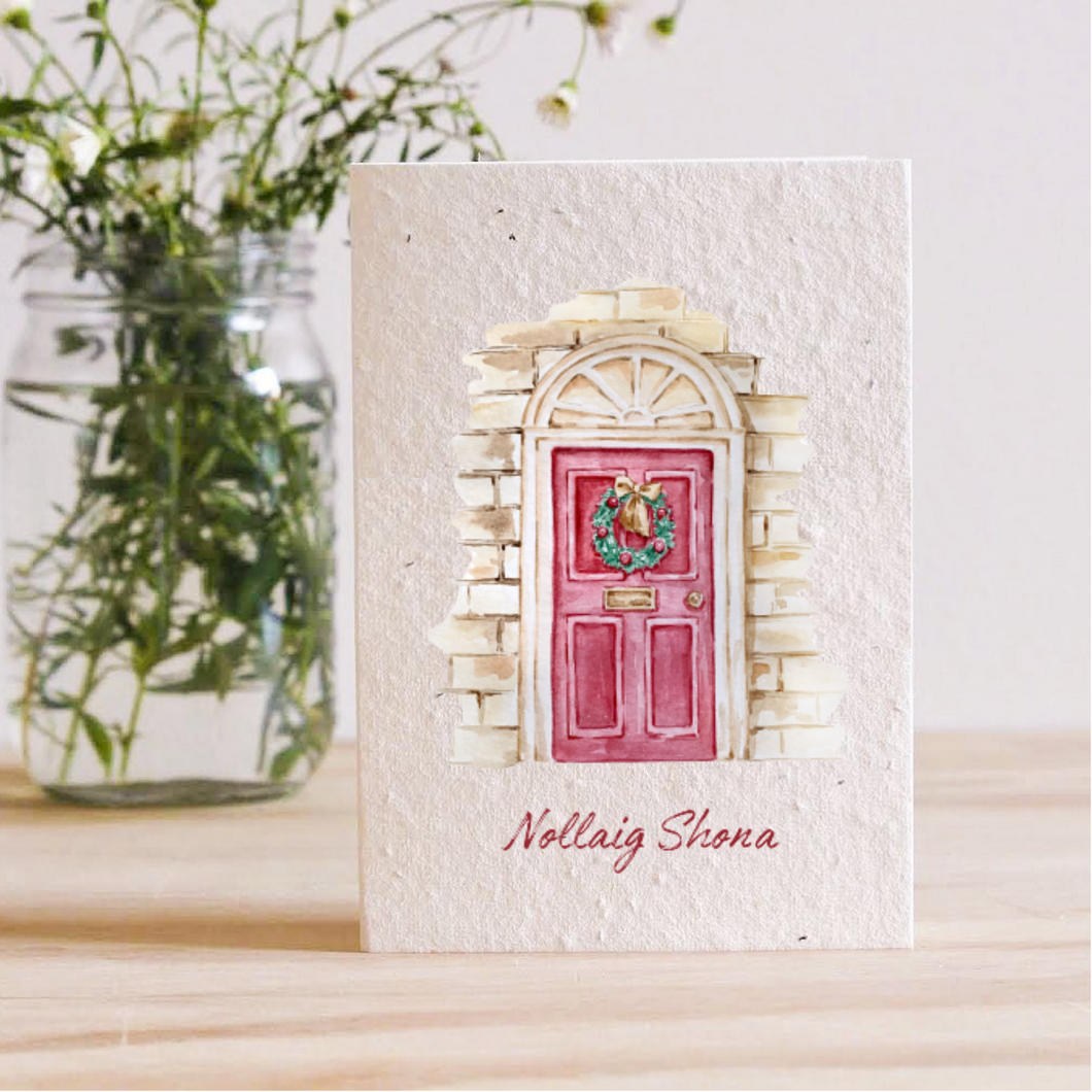 RED CHRISTMAS DOOR - PLANTABLE GREETING CARD