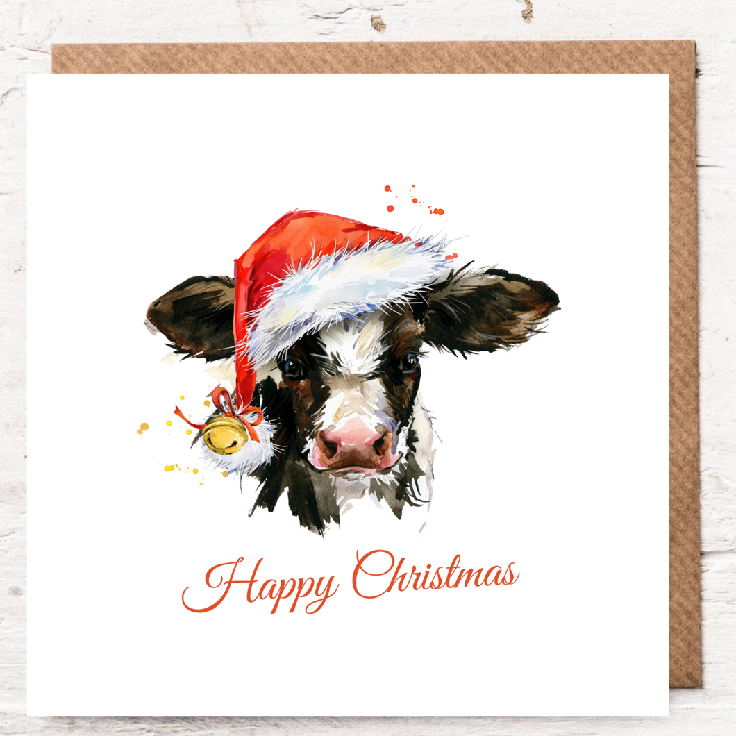 HAPPY CHRISTMAS - WATERCOLOUR COW